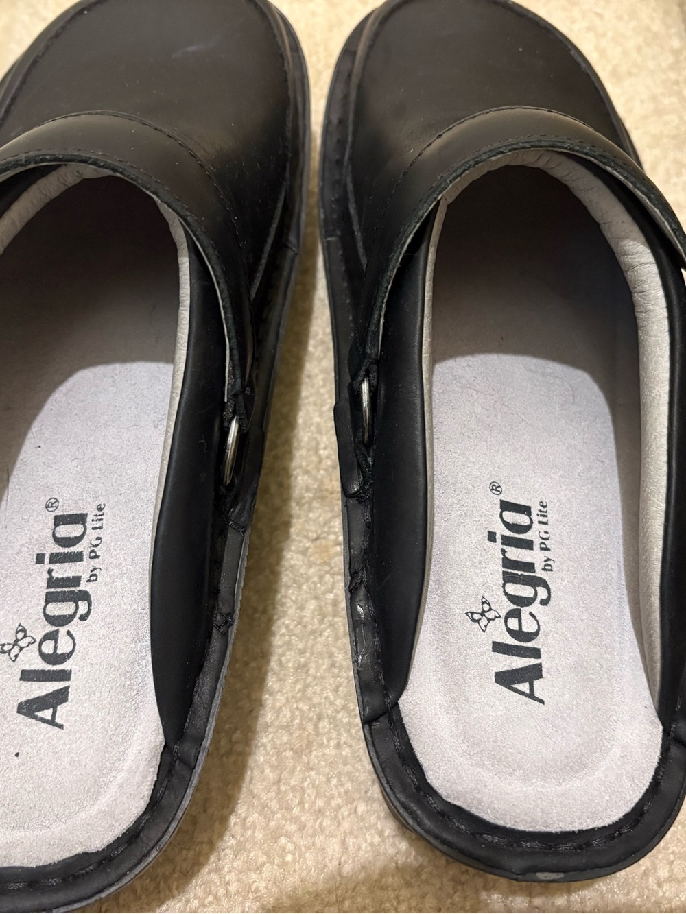 Alegria Women’s Black Leather Slip-On Clogs with Buckle - Picture 12 of 16